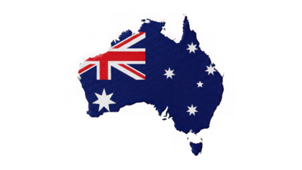 Australian flag map of country on white background