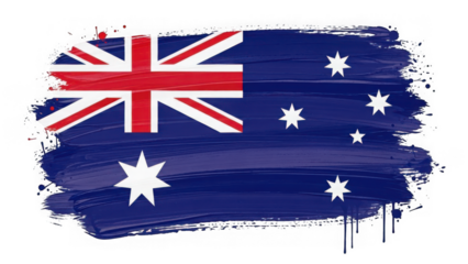 Australian flag with blue brush strokes and paint splatters