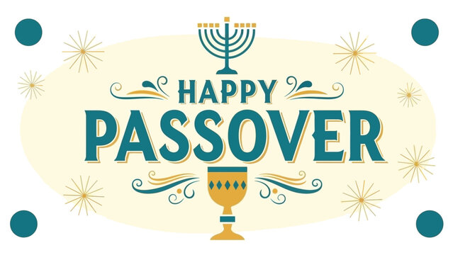 Happy Passover Greeting with Menorah and Chalice Decoration