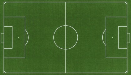 Obraz premium An aerial view of a pristine soccer field with vibrant green grass and marked lines ready for an exciting match to begin as players prepare to showcase their skills