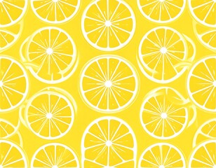 Bright yellow background with a seamless pattern of many white and yellow lemon slices