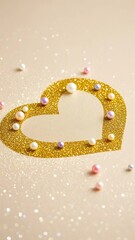 Gold Glitter Heart Romantic Background with Copy Space