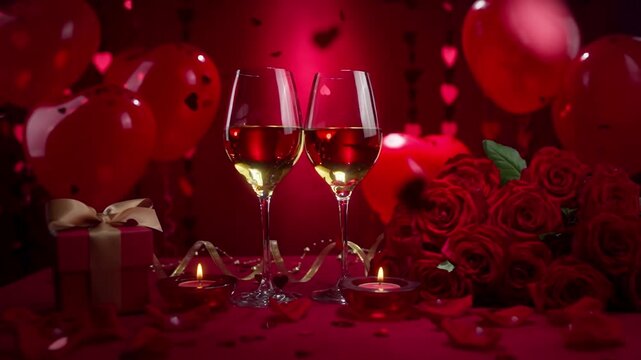 Romantic Tabletop with Balloon,White Wine and Roses