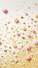 Gold Hearts and Pearls Romantic Glitter Background