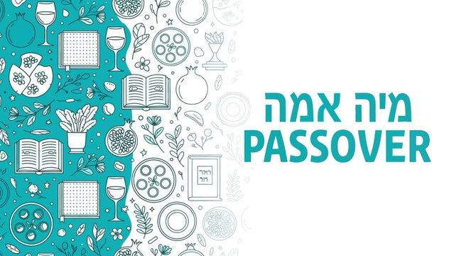Passover Celebration with Traditional Symbols and Hebrew Text - Festive Background