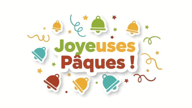 Joyeuses P&acirc;ques Festive Greeting with Colorful Bells and Confetti, Easter Holiday