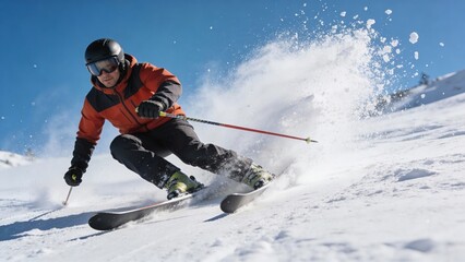 Thrilling downhill skiing adventure on snowy mountain slopes
