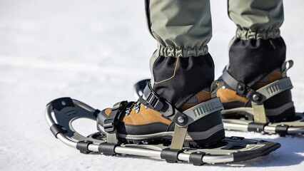 Winter adventure with snowshoes in pristine snowy landscape