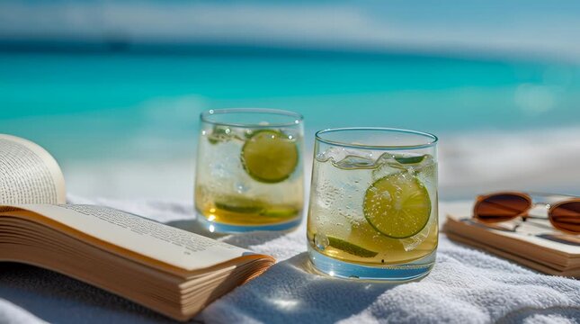 Overhead shot of two refreshing caipirinhas on a table