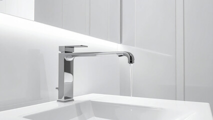 Modern faucet and sink in white bathroom. 