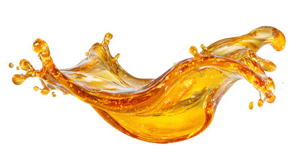 A swirl of honey dripping in mid-air, golden and glossy, frozen above white background 