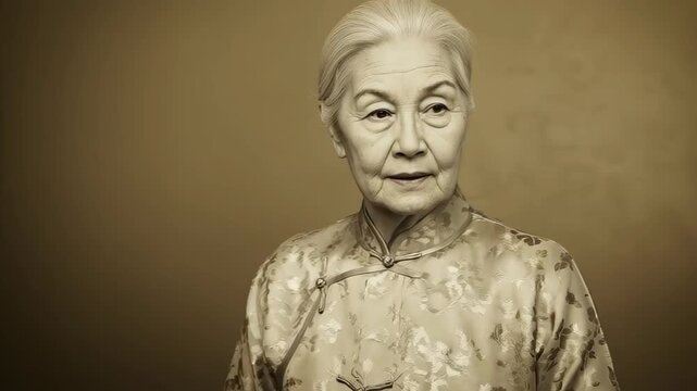 Elegance and Wisdom Embodied: A dignified elder woman radiates serene poise, exuding the wisdom of a life well-lived, embodying timeless elegance in a graceful pose.