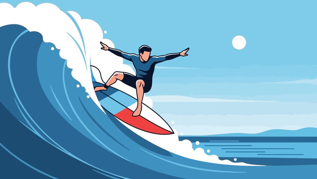 Surfer riding a big wave on a surfboard.