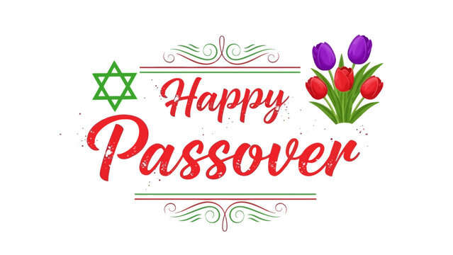 Happy Passover Greeting with Star of David and Tulips Illustration