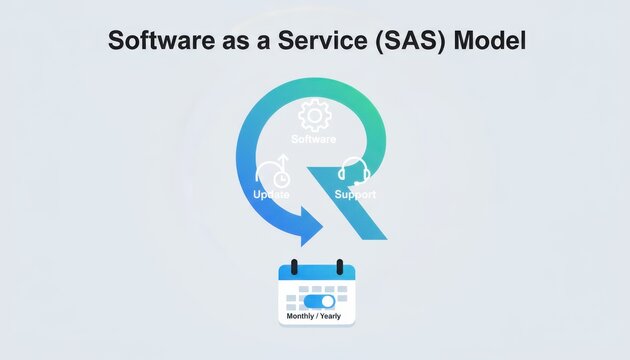 SaaS model diagram business process, technology, circle diagram, business, presentation, cloud computing, management, service, software, as a service - Powered by Adobe