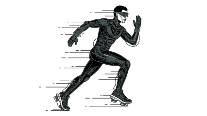 Obraz premium Man Running in Futuristic Suit.
