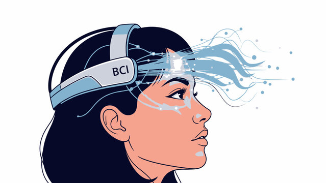 Woman Wearing Brain Computer Interface Headset.