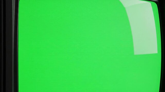 Vintage CRT Television Set Displaying Green Chroma Key Screen