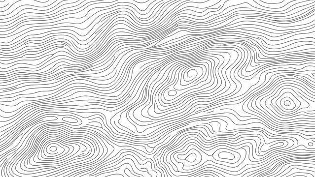 Black and white topographic map with wavy lines and contours
