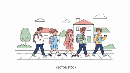 Fototapeta premium School children walking together with backpacks on their way to class.