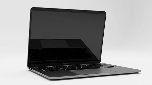 Modern Laptop Opening Slowly on White Background with Copy Space