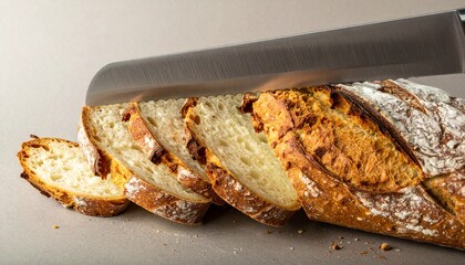 Slicing Freshly Baked Bread with a Sharp Knife.