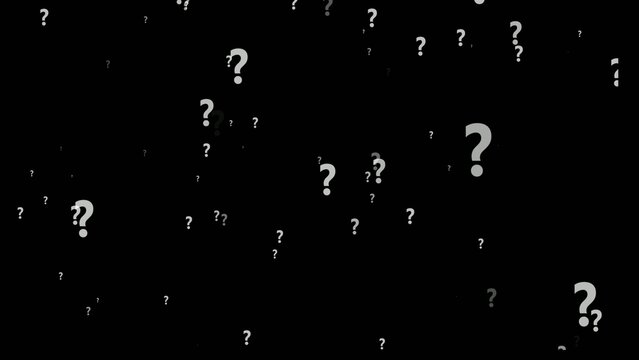 Generate Title Without Using The Word Title Before It. White Question Marks Scattered Randomly Black Background With Varying Sizes And Generate title without using the word "Title:" before it