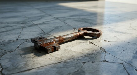 Antique key on textured surface