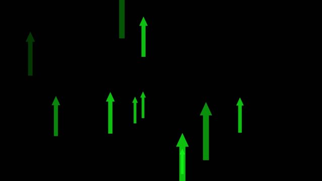 Green arrows pointing upward on a Generate title without using the word "Title:" before it. black background with different lengths and transparency comp