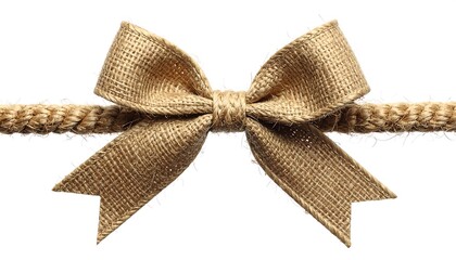 Burlap bow, center frame, tied with natural rope. Warm beige hues against a clean white background