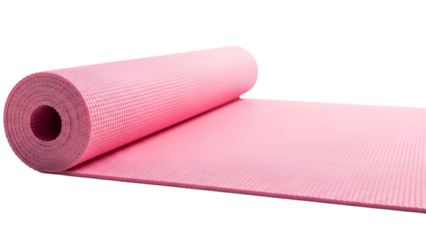 Pink yoga mat rolled up