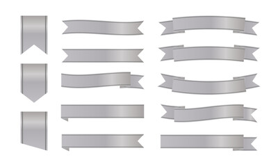 Obraz premium 落ち着いたシルバーグレーで統一したリボンバナーコレクション｜シンプルな装飾用リボン素材