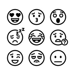 Fototapeta premium Diverse Collection of Outline Emoticon Icons Representing a Broad Spectrum of Human Emotions and Digital Communication Reactions, a Comprehensive Set