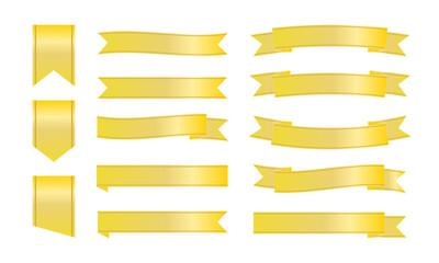光沢のあるイエローゴールド配色のフラットリボン装飾セット｜見出し・バナー向け横長リボン集 © GoodLuckDesigns