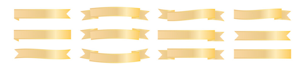 細身でシンプルなゴールド系フラットリボンセット｜横長見出し用バナー素材
