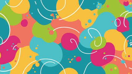 Obraz premium Vibrant colorful abstract pattern with swirling shapes and dots on a multicolored background