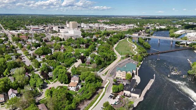 Aerial of Appleton Wisconsin on sunny Summer Day.  Shot on DJI Mini 4 Pro.
