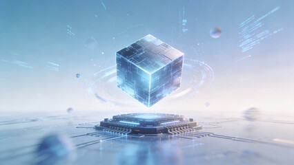 Futuristic Cube with Circuitry and Digital Elements