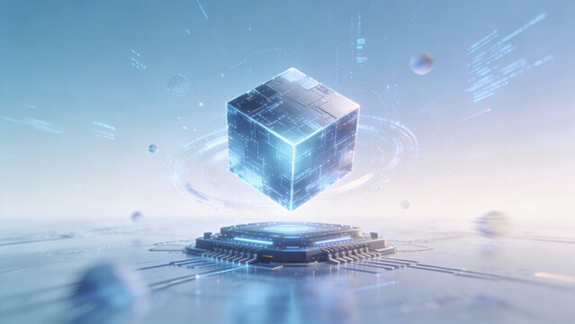 Futuristic Cube with Circuitry and Digital Elements - Powered by Adobe