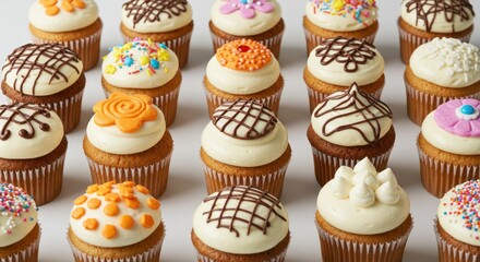 Assortment of decorated cupcakes