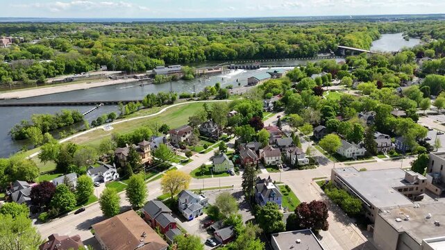 Aerial of Appleton Wisconsin on sunny Summer Day.  Shot on DJI Mini 4 Pro.