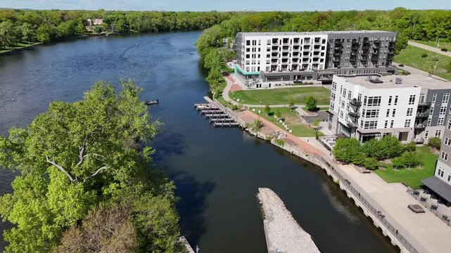 Aerial of Appleton Wisconsin on sunny Summer Day.  Shot on DJI Mini 4 Pro.