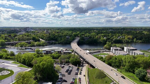 Aerial of Appleton Wisconsin on sunny Summer Day.  Shot on DJI Mini 4 Pro.