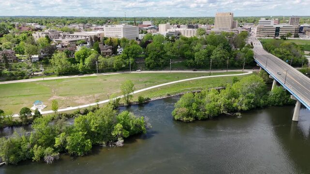 Aerial of Appleton Wisconsin on sunny Summer Day.  Shot on DJI Mini 4 Pro.