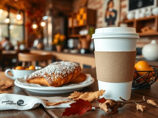 Cozy coffee shop scene with pastry mockup