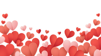 Collection of red and pink hearts on white background for valentines day