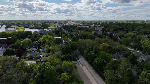 Aerial of Appleton Wisconsin on sunny Summer Day.  Shot on DJI Mini 4 Pro.