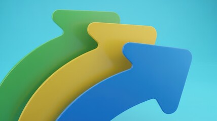 Abstract composition of overlapping curved arrows in green yellow and blue