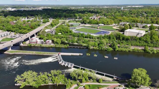 Aerial of Appleton Wisconsin on sunny Summer Day.  Shot on DJI Mini 4 Pro.
