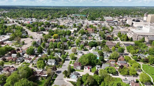 Aerial of Appleton Wisconsin on sunny Summer Day.  Shot on DJI Mini 4 Pro.